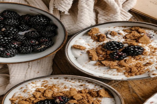 Close-up of a blackberry crumble