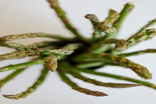 Close-up of the asparagus and herb topping on the tart.