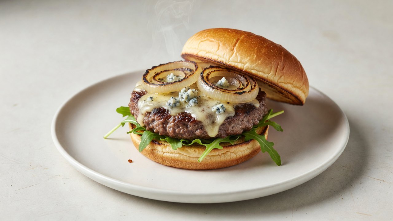 Blue Cheese and Charred Onion Thick Grilled Burgers