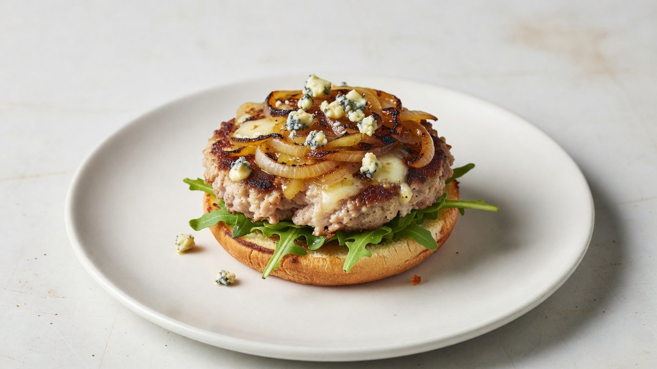 Blue Cheese And Charred Onion Turkey Burgers