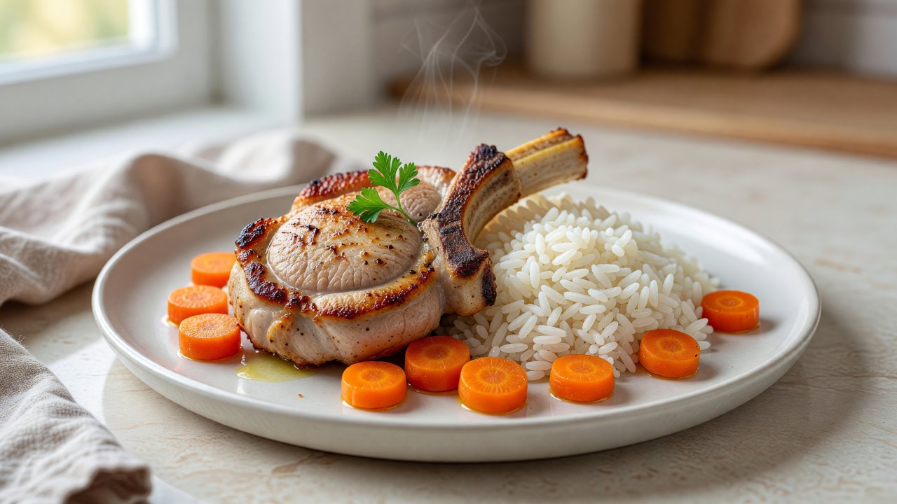 carrots, pork chops, rice preview
