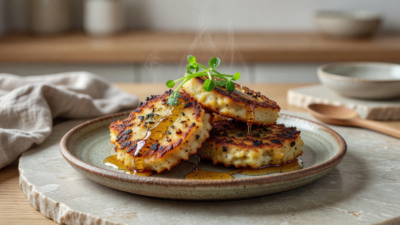 Cattail Root Cakes with Maple Drizzle