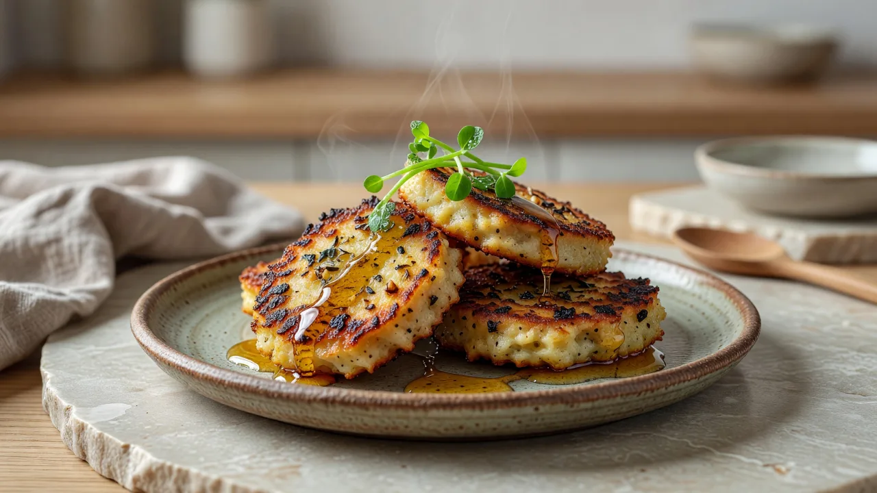 Cattail Root Cakes with Maple Drizzle