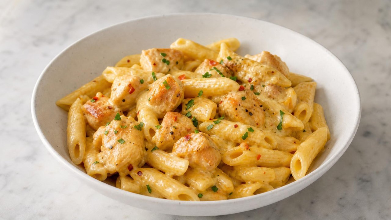 Cheddar Parmesan Garlic Butter Chicken and Creamy Penne recipe