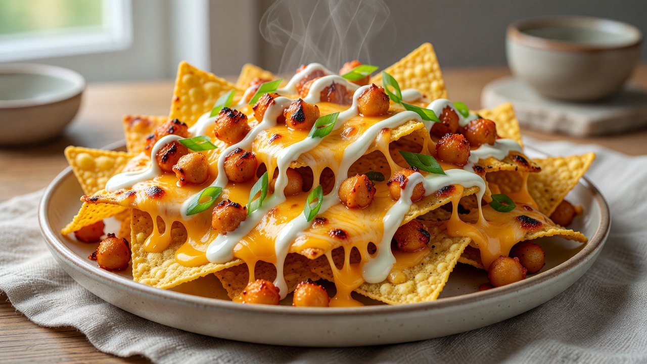 Creamy Buffalo Chickpea Nachos