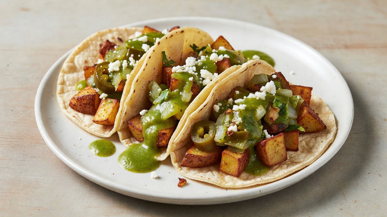 Crispy Potato Tacos With Salsa Verde