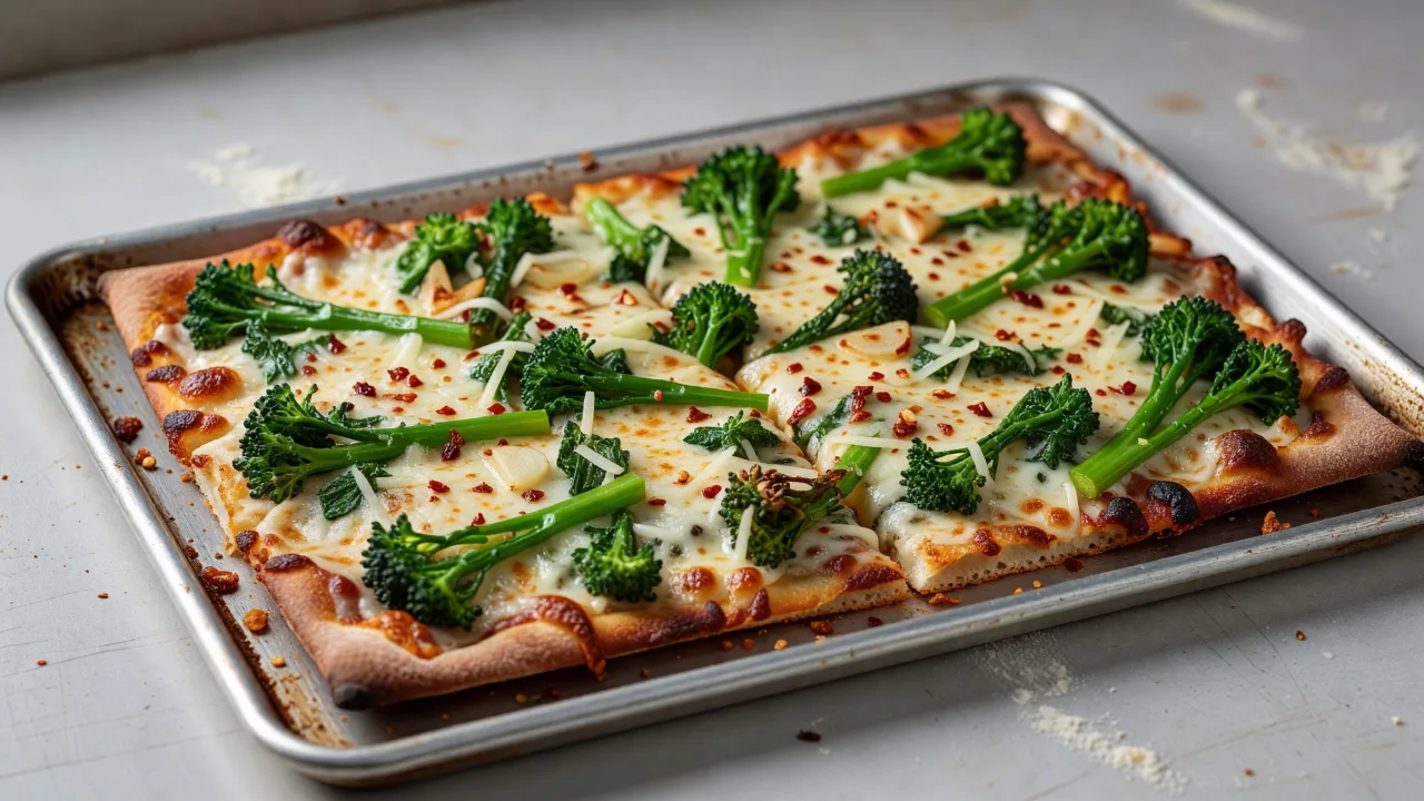 Classic Detroit-Style Broccoli Rabe and Provolone Pizza