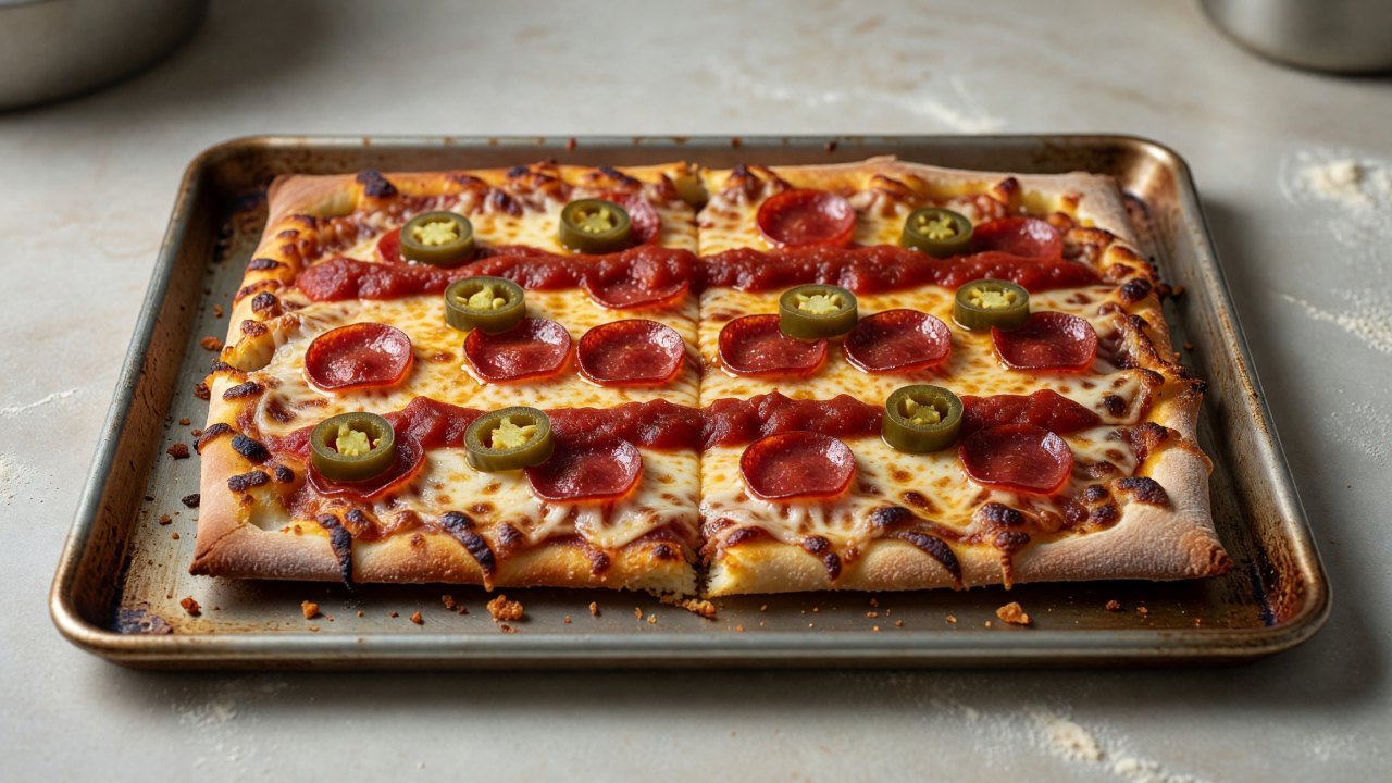 Detroit-Style Pepperoni and Pickled Chile Pizza