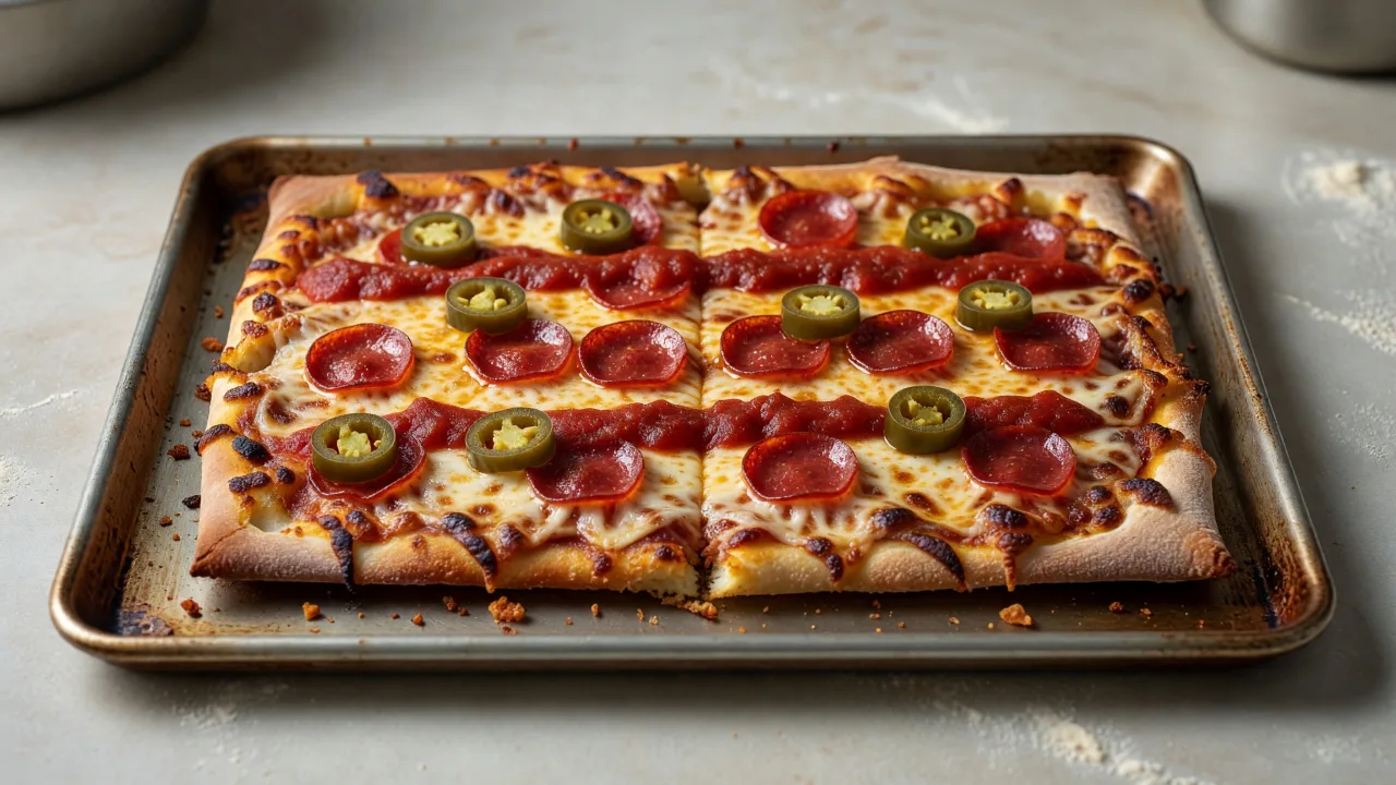 Classic Detroit Pepperoni and Pickled Chile Pizza