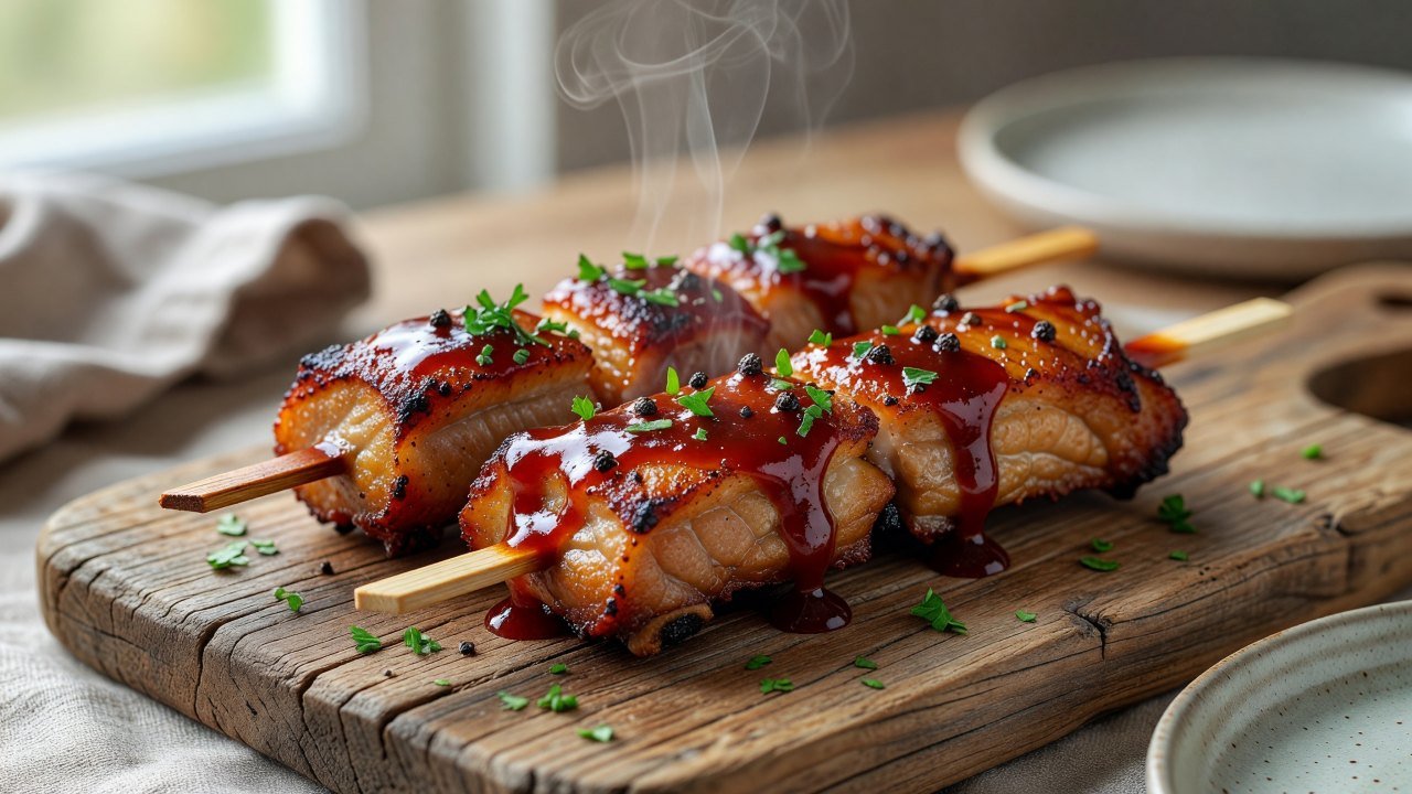 Fried BBQ Riblets on a Stick