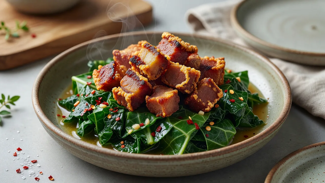 Classic Fried Fatback and Greens