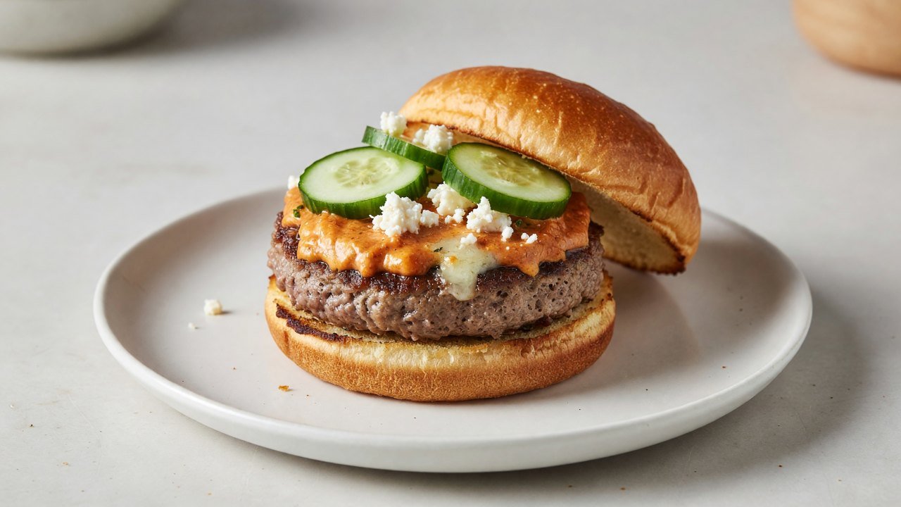 Harissa Feta Thick Grilled Burgers