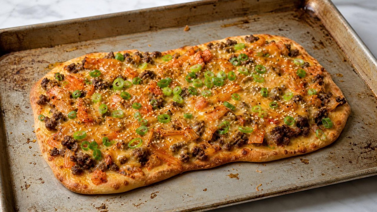 Kimchi Cheeseburger Flatbread