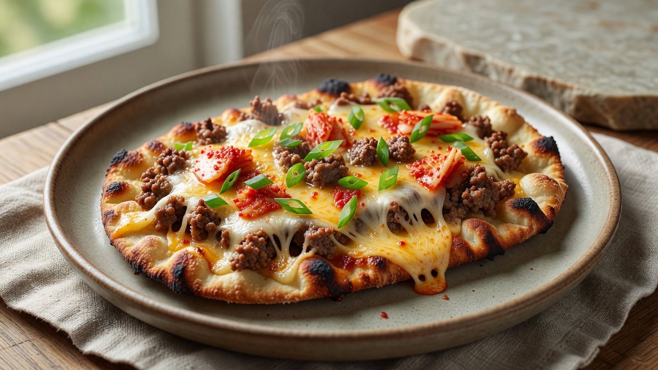 Kimchi Cheeseburger Flatbread