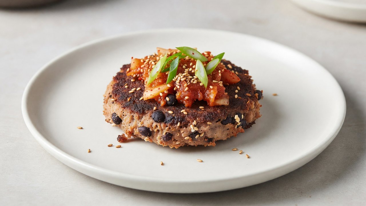 Kimchi Scallion Crispy Black Bean Burgers