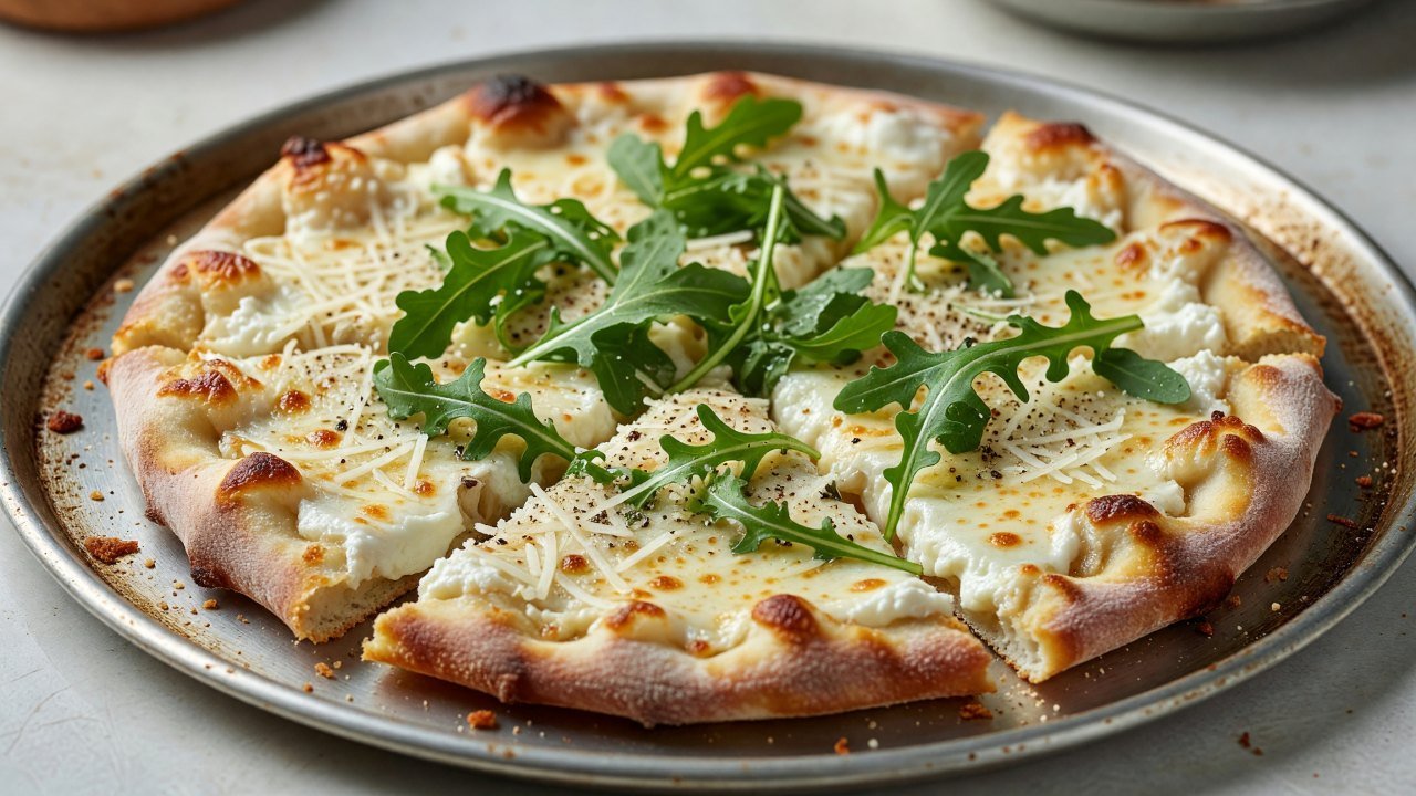 Roasted Garlic White Pizza with Bitter Greens