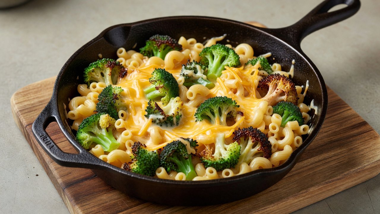 Skillet Roasted Broccoli Cheddar Mac and Cheese