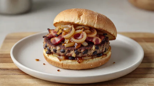 Bacon Onion Jam Crispy Black Bean Burgers