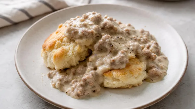 Biscuits and Sausage Gravy Stack