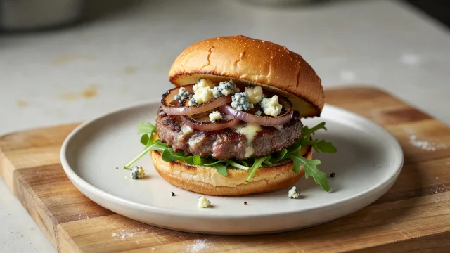 Blue Cheese and Charred Onion Lamb Burgers