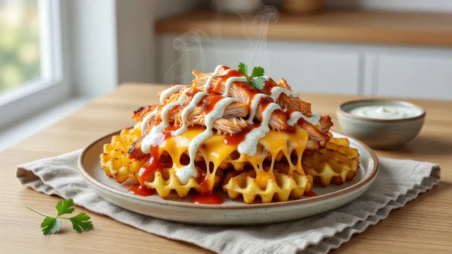Buffalo Chicken Waffle Nachos