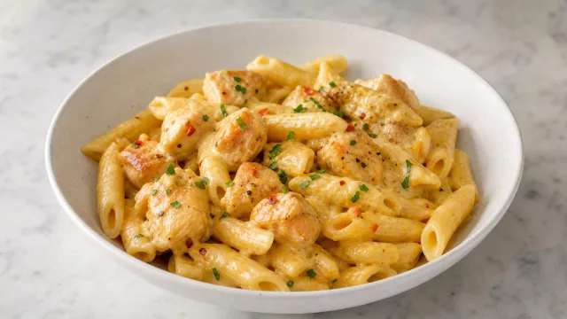 Cheddar Parmesan Garlic Butter Chicken and Creamy Penne