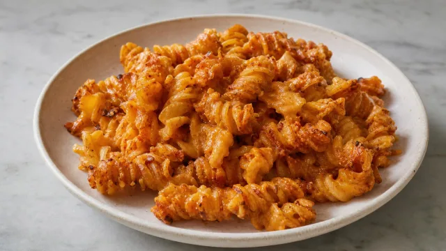 Cheesy Sriracha Pasta Chips