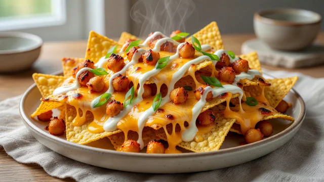 Creamy Buffalo Chickpea Nachos