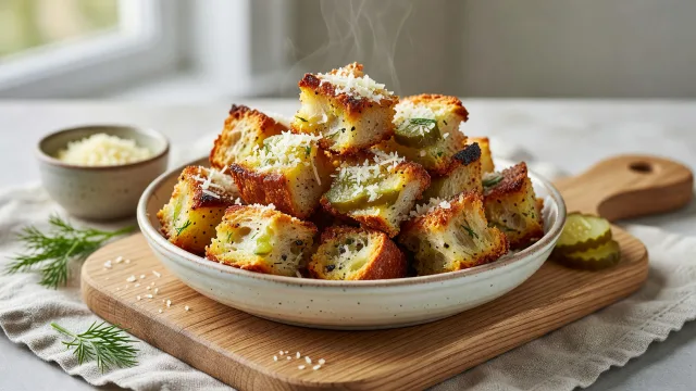 Crispy Pickle Parmesan Croutons