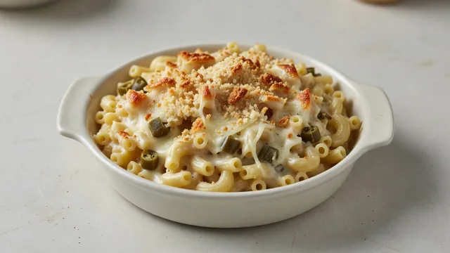Crusty Baked Green Chile Pepper Jack Mac and Cheese