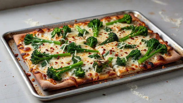 Detroit-Style Broccoli Rabe and Provolone Pizza