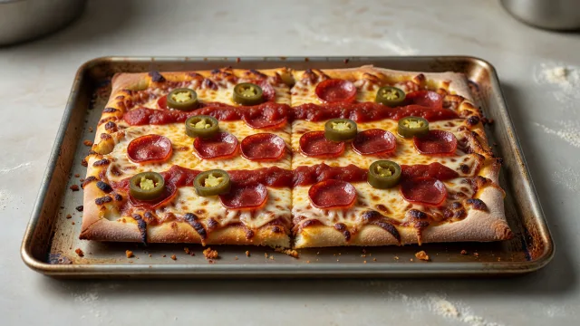 Detroit-Style Pepperoni and Pickled Chile Pizza