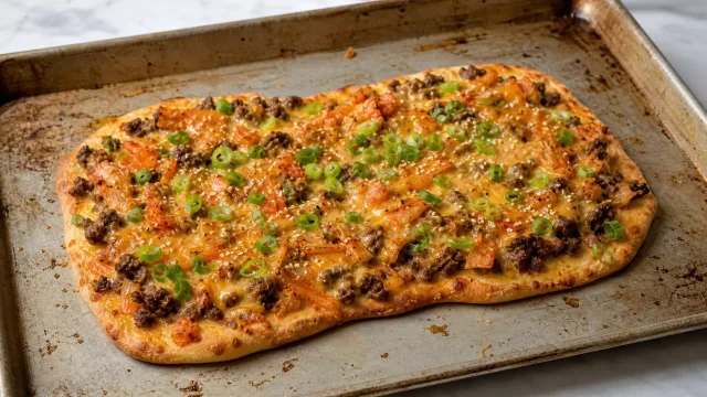 Kimchi Cheeseburger Flatbread