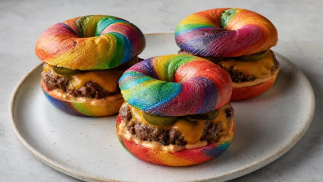 Rainbow Bagel Cheeseburger Bombs