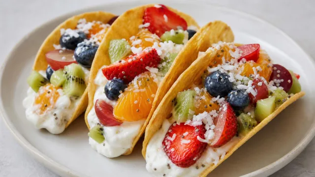 Rainbow Fruit & Whipped Yogurt Tacos