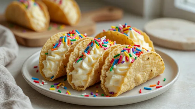Rainbow Sprinkle Cheesecake Tacos