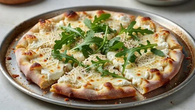 Roasted Garlic White Pizza with Bitter Greens