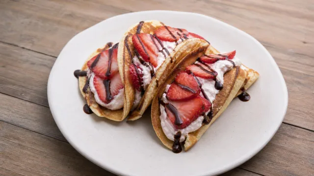 Strawberry Cream Pancake Tacos